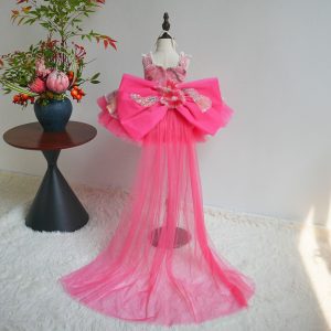 Sequin Floral Flower Girl Dress with Tulle Train J886 - view 3