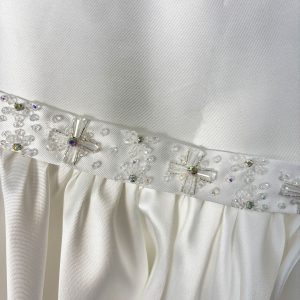 Dusty Pink Beaded Flower Girl Dress with Cap Sleeves and Handmade Flowers - view 14