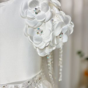 Dusty Pink Beaded Flower Girl Dress with Cap Sleeves and Handmade Flowers - view 15